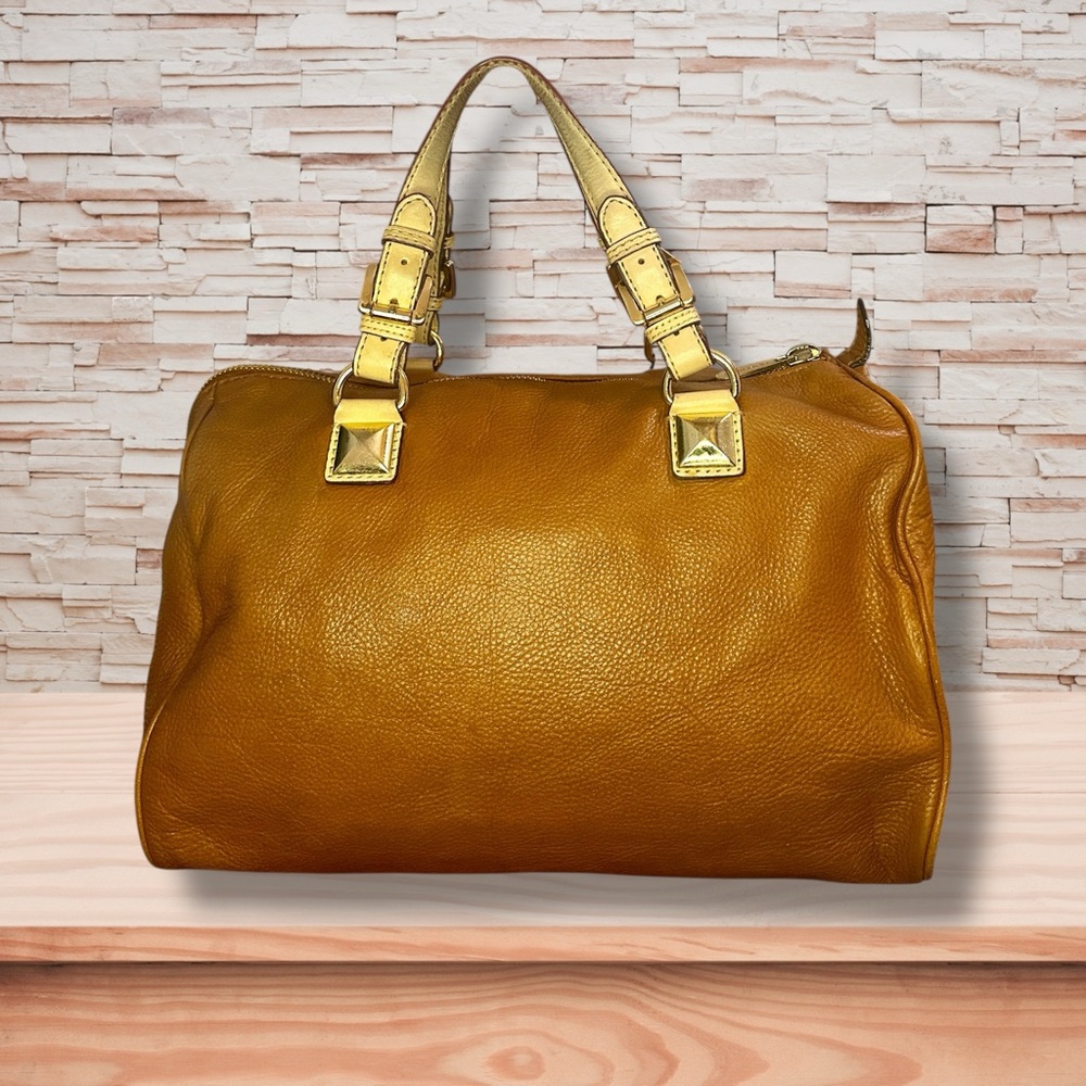 MICHAEL Michael Kors Grayson Large Tan Pebbled Leather Satchel Boston Bag - Picture 2 of 6